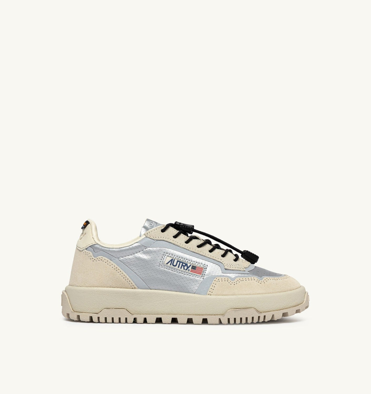 AUTRY Woman WILDPACE LOW SNEAKERS IN WHITE AND SILVER FABRIC AND SUEDE