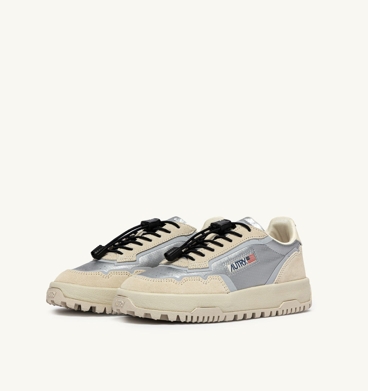 AUTRY Woman WILDPACE LOW SNEAKERS IN WHITE AND SILVER FABRIC AND SUEDE