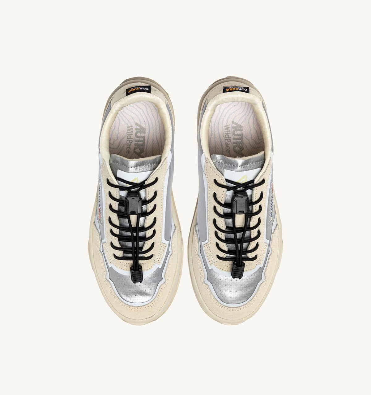 AUTRY Woman WILDPACE LOW SNEAKERS IN WHITE AND SILVER FABRIC AND SUEDE