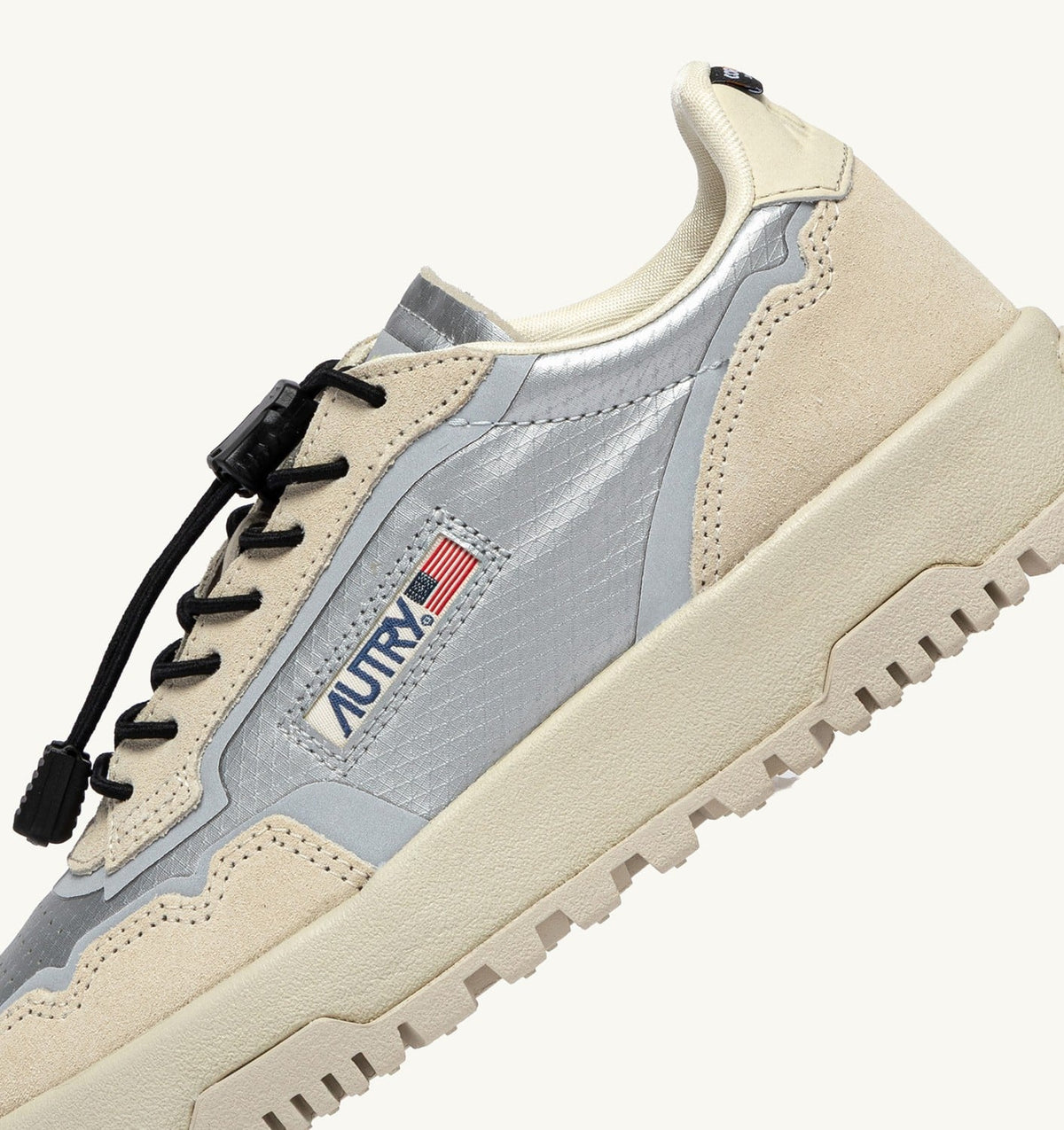 AUTRY Woman WILDPACE LOW SNEAKERS IN WHITE AND SILVER FABRIC AND SUEDE