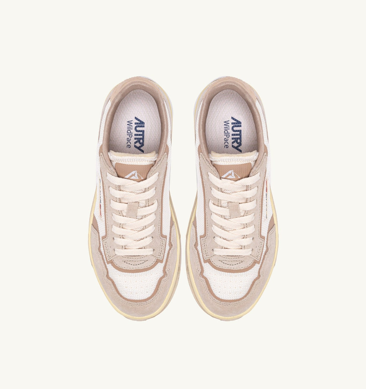 AUTRY Woman WILDPACE LOW SNEAKERS IN WHISPER WHITE AND SAND DRAGON MESH AND SUEDE