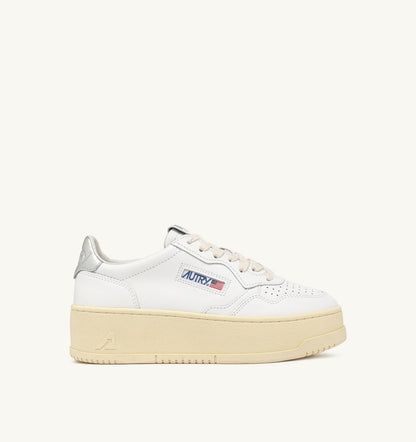 AUTRY Woman MEDALIST PLATFORM SNEAKERS IN WHITE AND METALIZED SILVER LEATHER