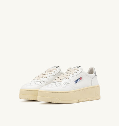 AUTRY Woman MEDALIST PLATFORM SNEAKERS IN WHITE AND METALIZED SILVER LEATHER