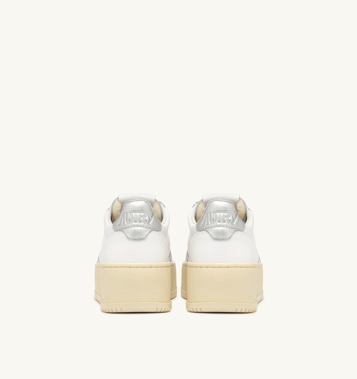 AUTRY Woman MEDALIST PLATFORM SNEAKERS IN WHITE AND METALIZED SILVER LEATHER