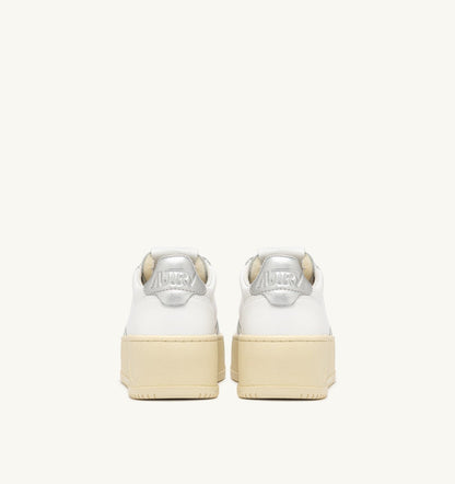 AUTRY Woman MEDALIST PLATFORM SNEAKERS IN WHITE AND METALIZED SILVER LEATHER