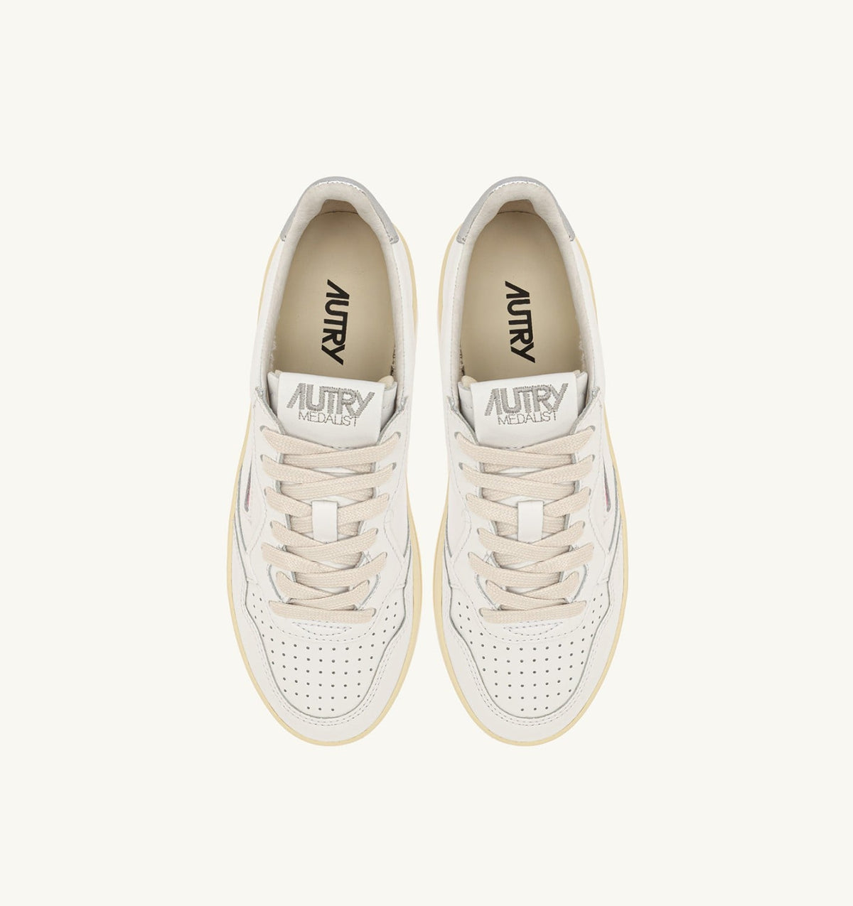 AUTRY Woman MEDALIST PLATFORM SNEAKERS IN WHITE AND METALIZED SILVER LEATHER