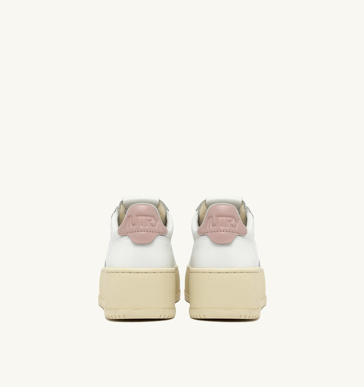 AUTRY Woman MEDALIST PLATFORM SNEAKERS IN WHITE AND POWDER PINK LEATHER