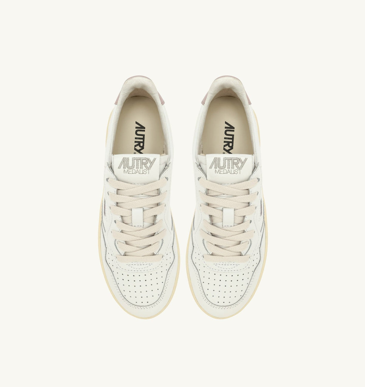 AUTRY Woman MEDALIST PLATFORM SNEAKERS IN WHITE AND POWDER PINK LEATHER