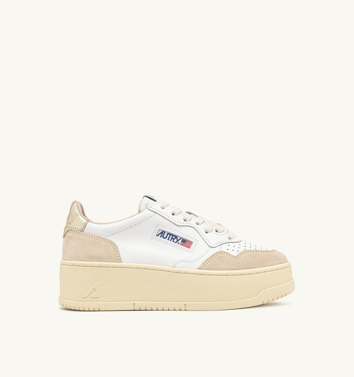AUTRY Woman MEDALIST PLATFORM SNEAKERS IN WHITE AND PLATINUM SUEDE AND LEATHER