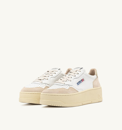 AUTRY Woman MEDALIST PLATFORM SNEAKERS IN WHITE AND PLATINUM SUEDE AND LEATHER