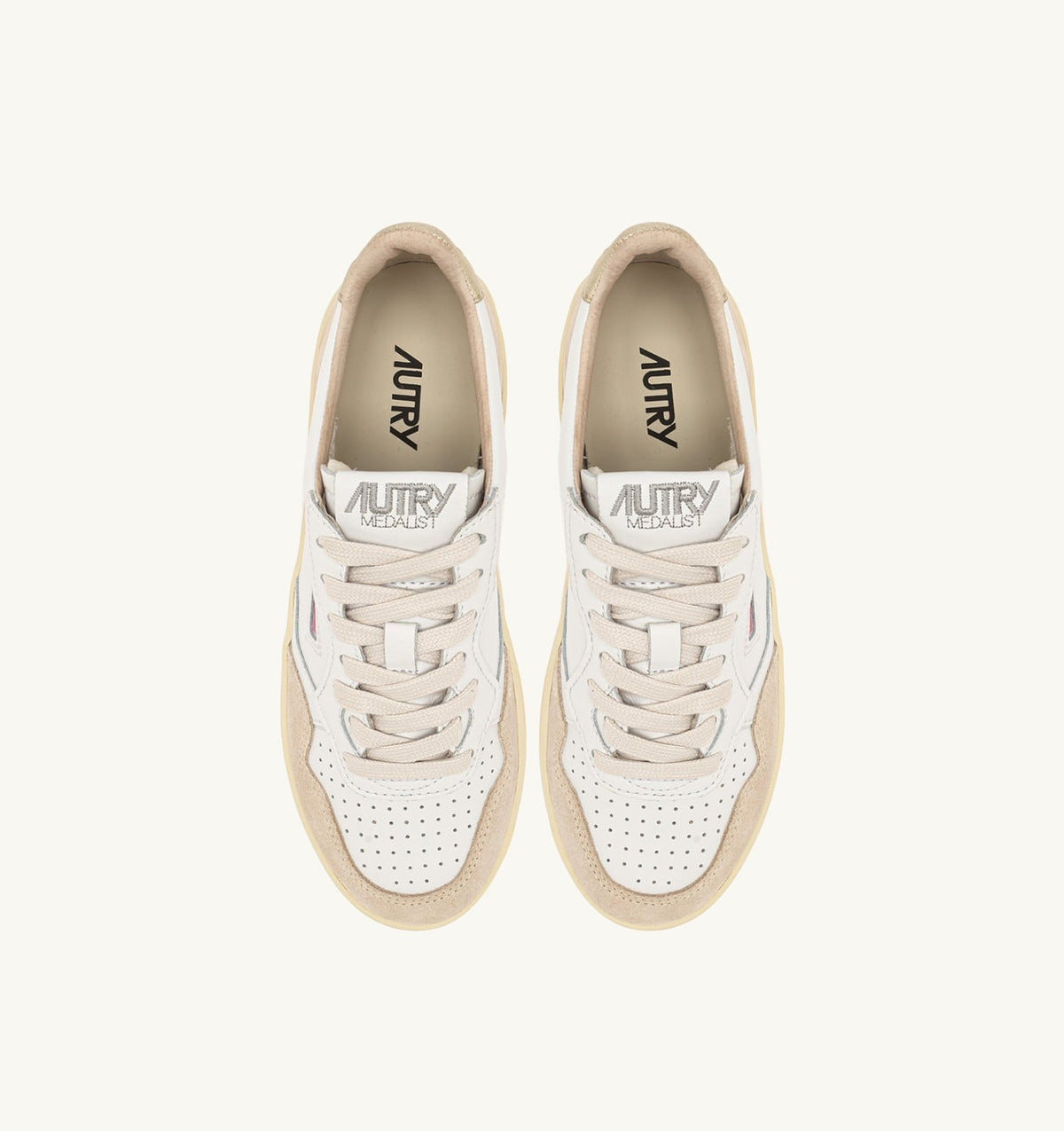 AUTRY Woman MEDALIST PLATFORM SNEAKERS IN WHITE AND PLATINUM SUEDE AND LEATHER