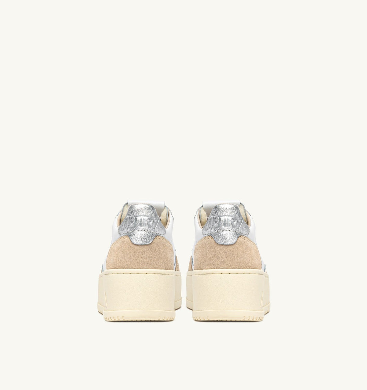 AUTRY Woman MEDALIST PLATFORM SNEAKERS IN SILVER AND WHITE SUEDE AND LEATHER