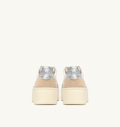 AUTRY Woman MEDALIST PLATFORM SNEAKERS IN SILVER AND WHITE SUEDE AND LEATHER