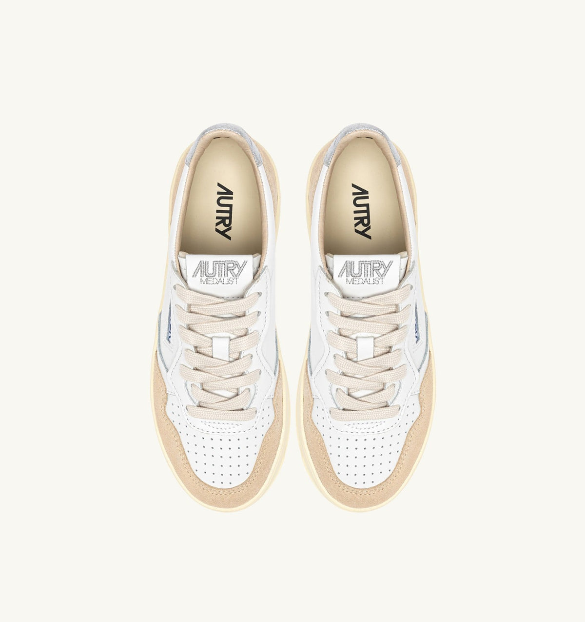 AUTRY Woman MEDALIST PLATFORM SNEAKERS IN SILVER AND WHITE SUEDE AND LEATHER