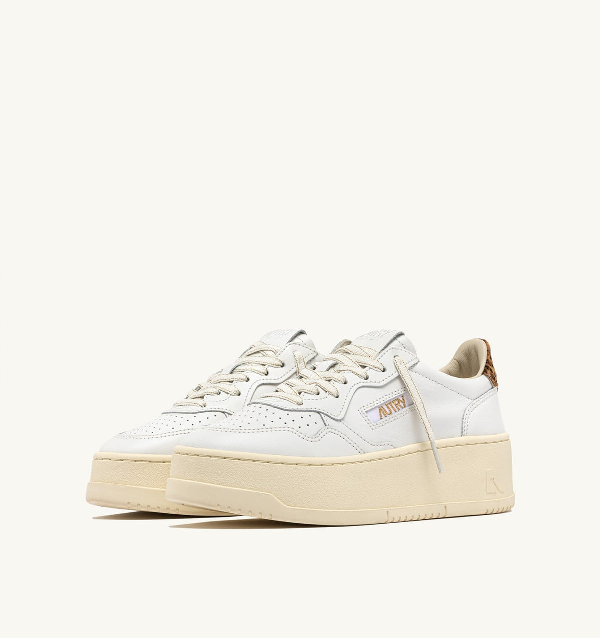 AUTRY Woman MEDALIST PLATFORM SNEAKERS IN LEATHER COLOR WHITE AND LEOPARD