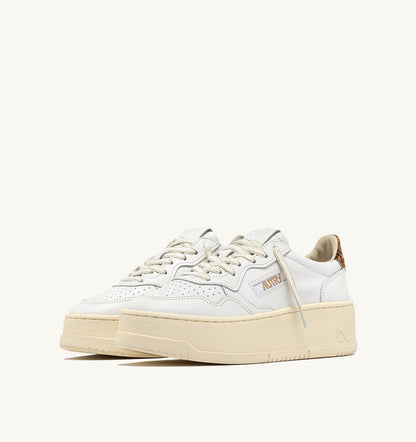AUTRY Woman MEDALIST PLATFORM SNEAKERS IN LEATHER COLOR WHITE AND LEOPARD