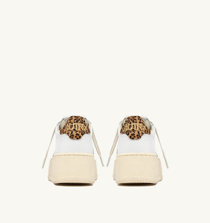AUTRY Woman MEDALIST PLATFORM SNEAKERS IN LEATHER COLOR WHITE AND LEOPARD