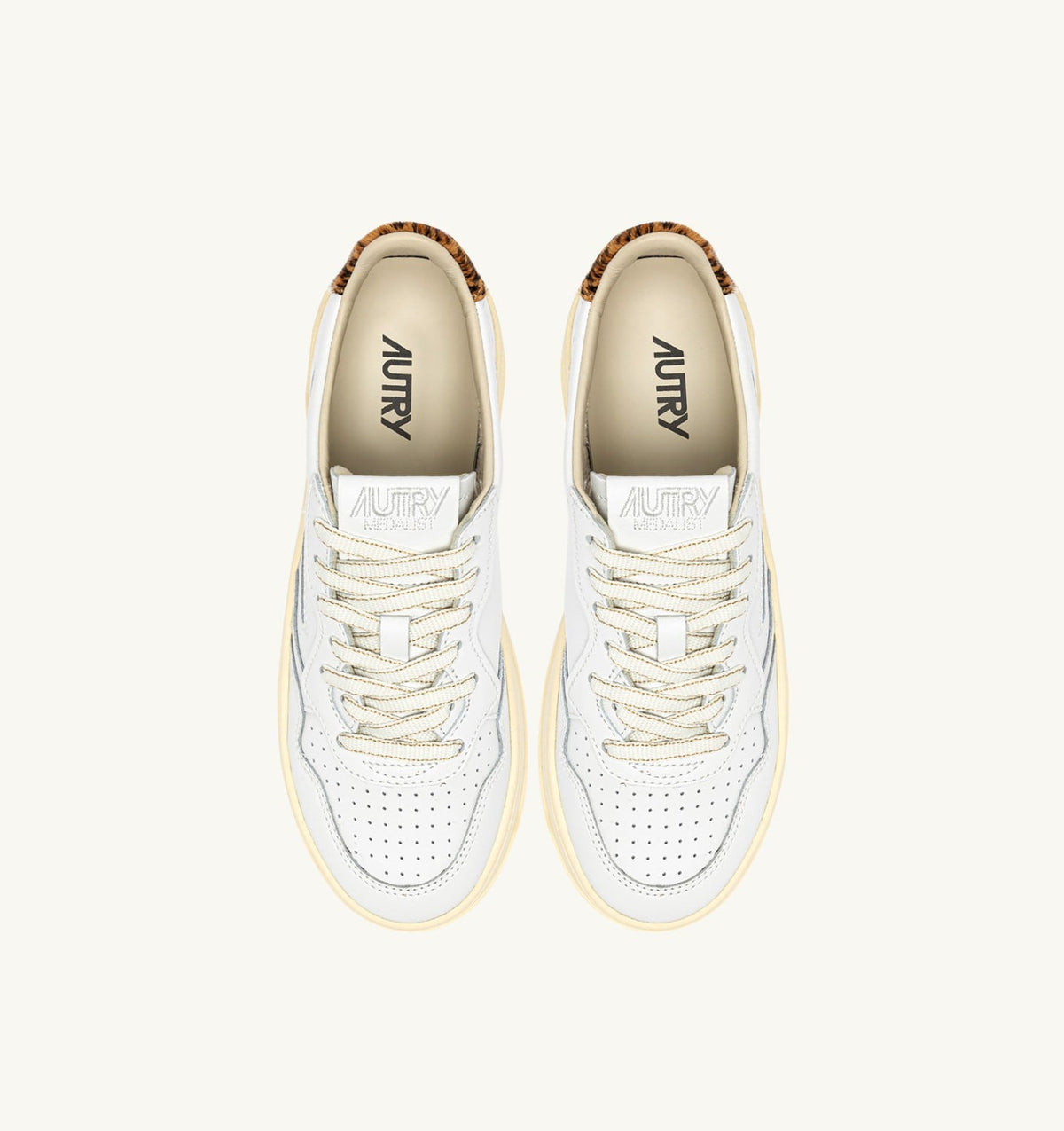 AUTRY Woman MEDALIST PLATFORM SNEAKERS IN LEATHER COLOR WHITE AND LEOPARD