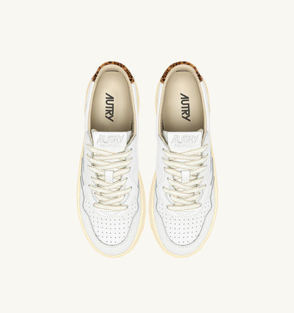 AUTRY Woman MEDALIST PLATFORM SNEAKERS IN LEATHER COLOR WHITE AND LEOPARD