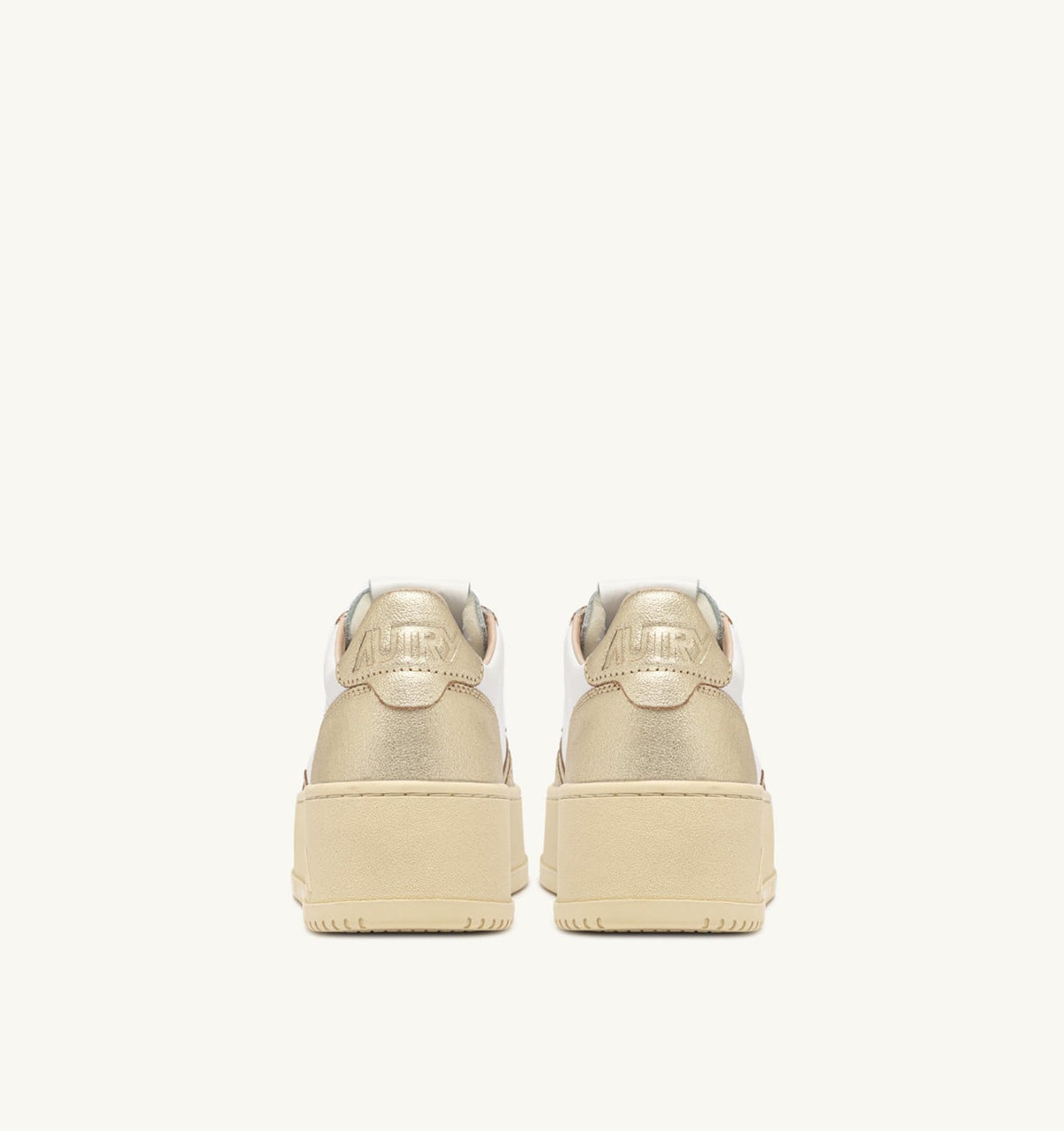 AUTRY Woman MEDALIST PLATFORM SNEAKERS IN WHITE AND METALIZED PLATINUM LEATHER