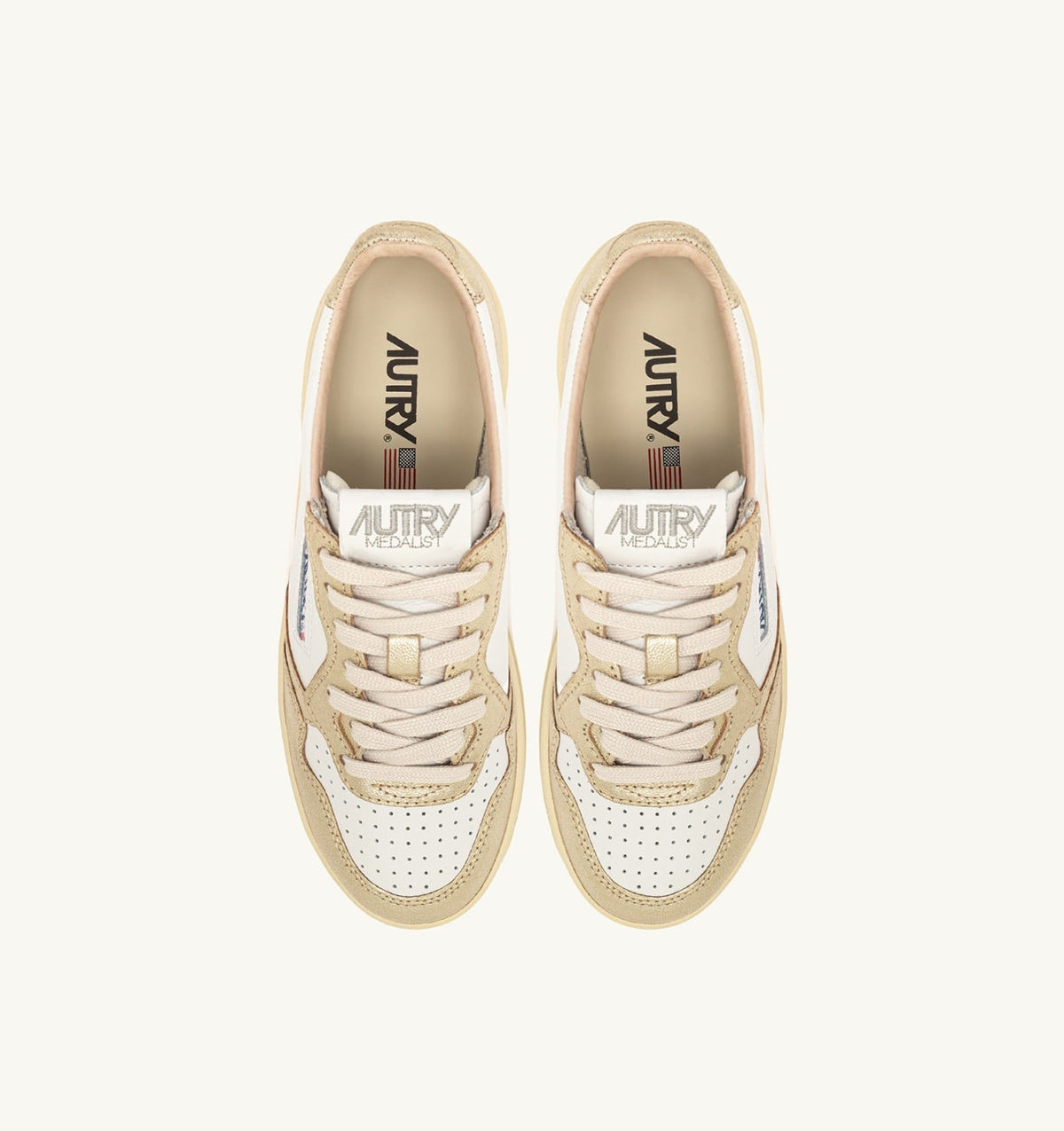 AUTRY Woman MEDALIST PLATFORM SNEAKERS IN WHITE AND METALIZED PLATINUM LEATHER