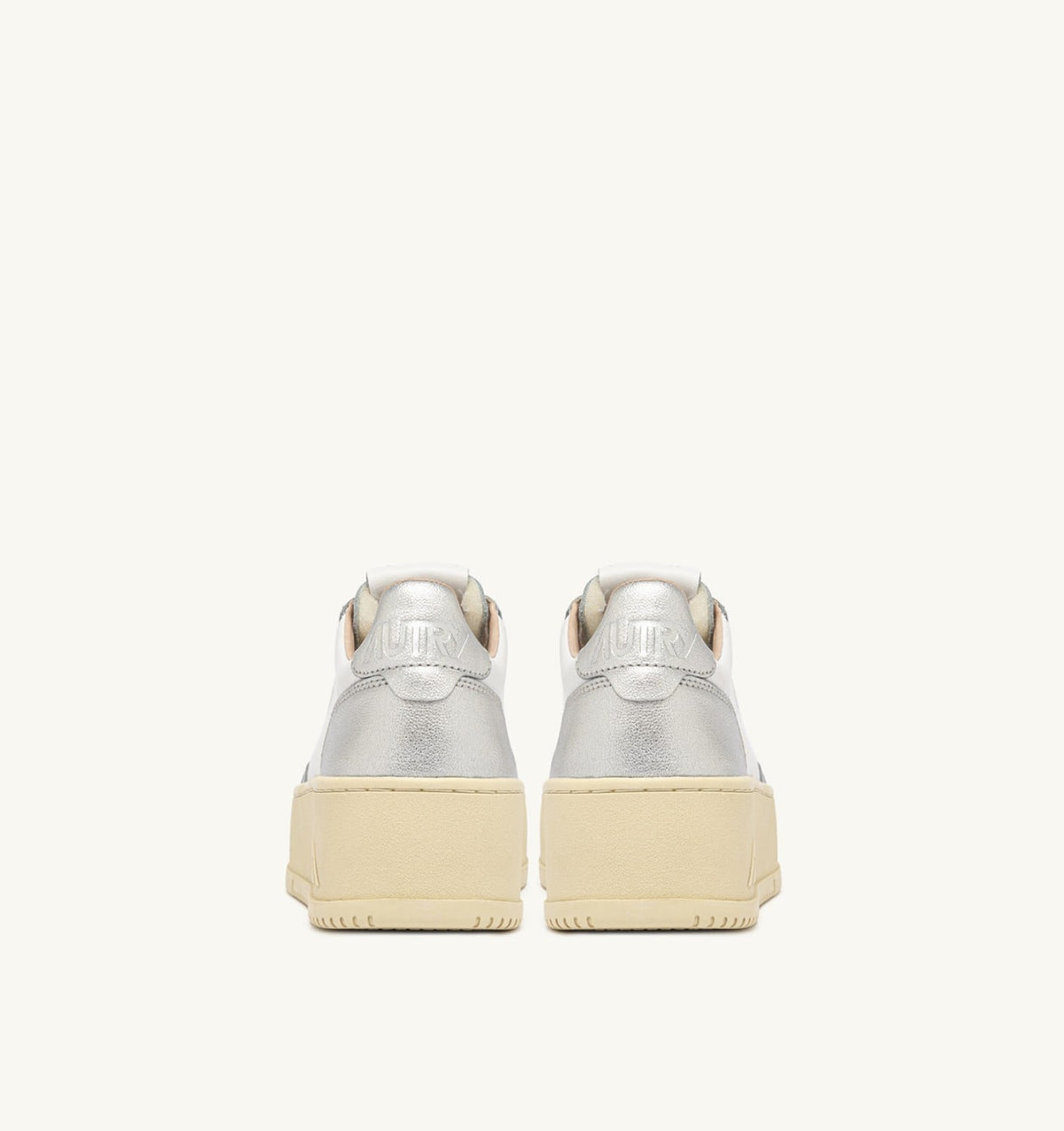 AUTRY Woman MEDALIST PLATFORM SNEAKERS IN WHITE AND METALIZED SILVER LEATHER