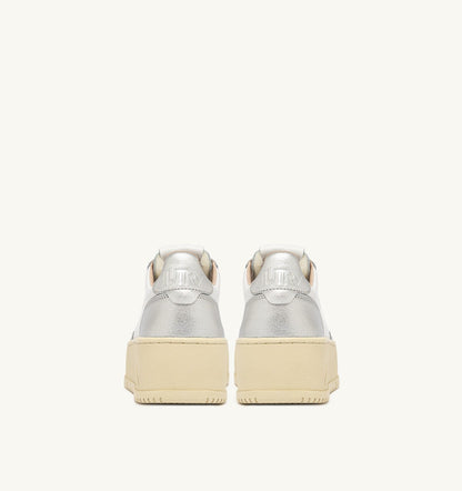 AUTRY Woman MEDALIST PLATFORM SNEAKERS IN WHITE AND METALIZED SILVER LEATHER