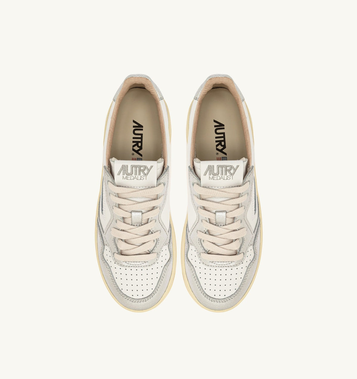 AUTRY Woman MEDALIST PLATFORM SNEAKERS IN WHITE AND METALIZED SILVER LEATHER