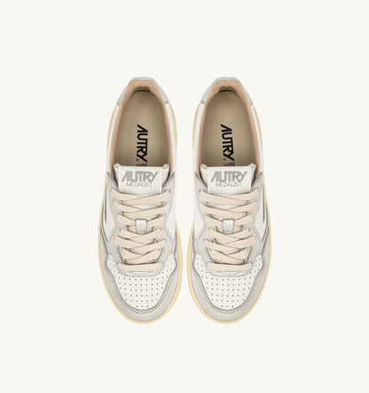 AUTRY Woman MEDALIST PLATFORM SNEAKERS IN WHITE AND METALIZED SILVER LEATHER