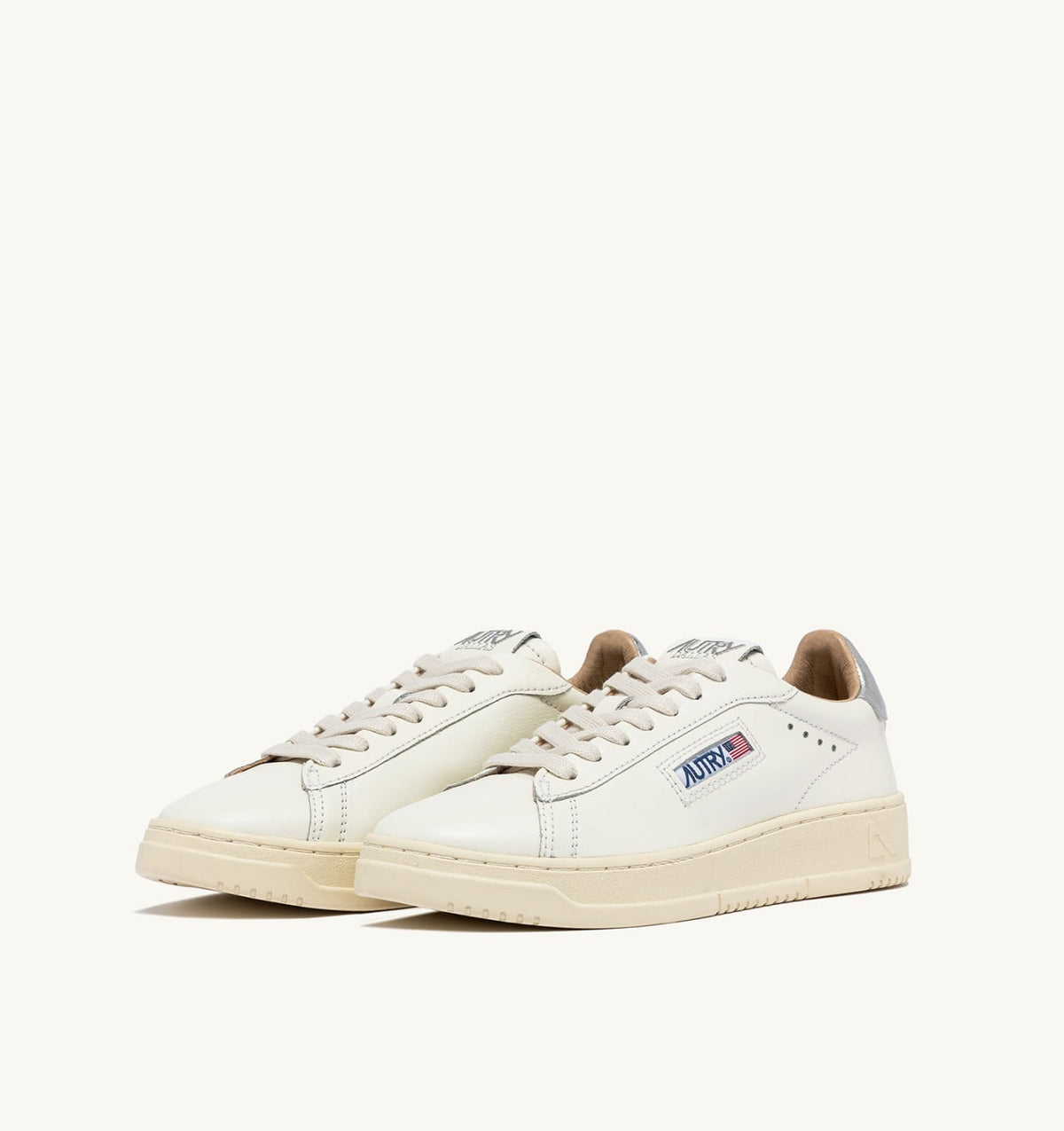 AUTRY Woman DALLAS LOW SNEAKERS IN WHITE AND SILVER LEATHER