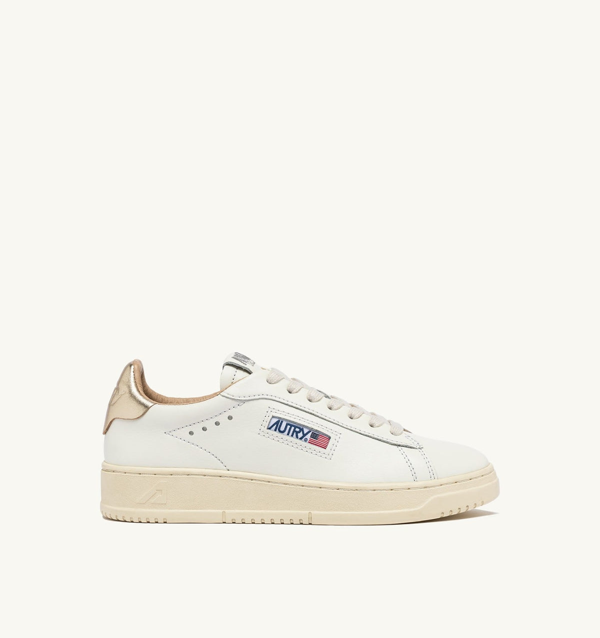 AUTRY Woman DALLAS LOW SNEAKERS IN WHITE AND GOLD LEATHER