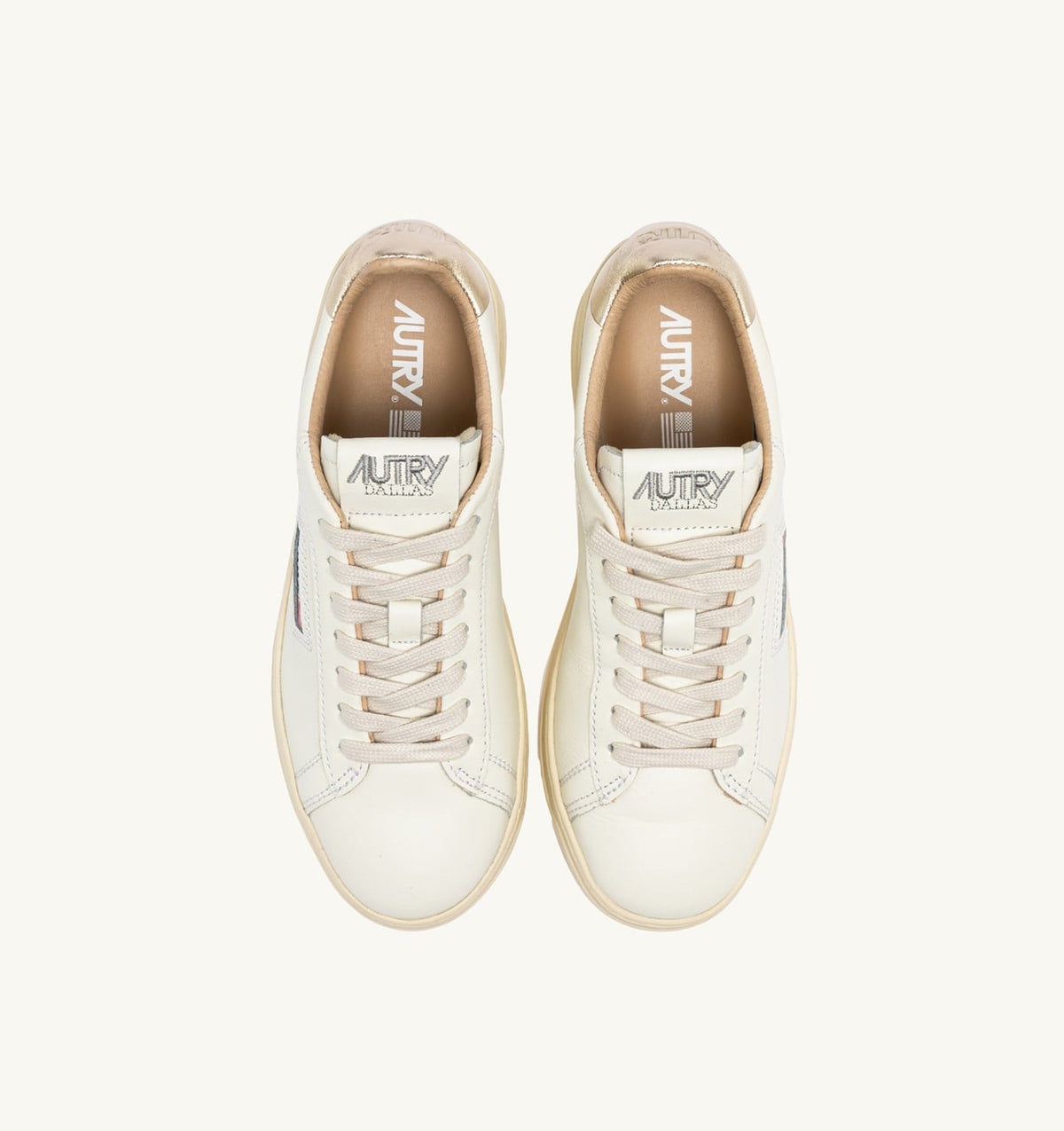 AUTRY Woman DALLAS LOW SNEAKERS IN WHITE AND GOLD LEATHER